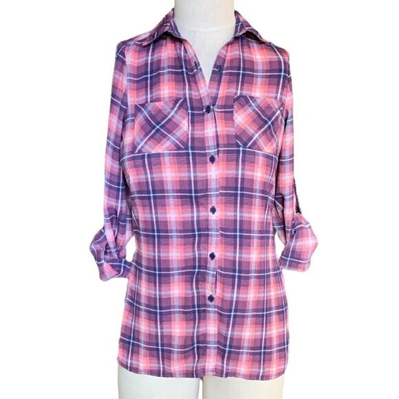 Band of Gypsies Zoe & Rose S BOHO Plaid Mixed Print Batik Floral Back 33C - Picture 3 of 7